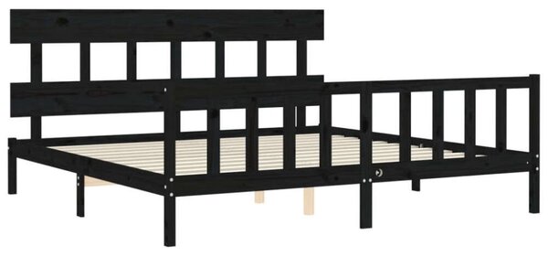 VidaXL Fekete Tömörfa Ágykeret - Fejtámlával - 200x200 cm