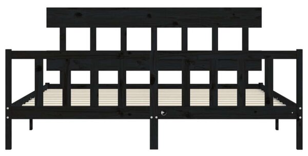 VidaXL Fekete Tömörfa Ágykeret - Fejtámlával - 200x200 cm