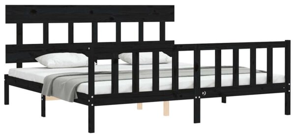 VidaXL Fekete Tömörfa Ágykeret - Fejtámlával - 200x200 cm