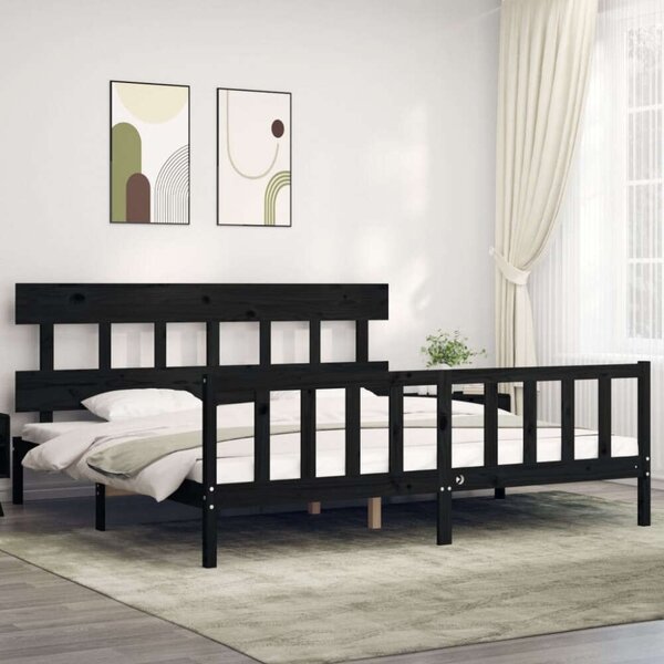 VidaXL Fekete Tömörfa Ágykeret - Fejtámlával - 200x200 cm