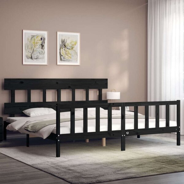 VidaXL Fekete Tömörfa Ágykeret - Fejtámlával - 200x200 cm