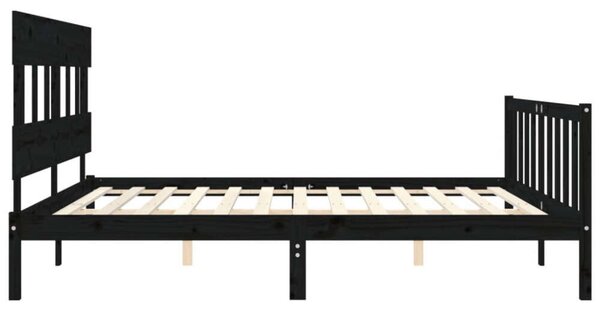 VidaXL Fekete Tömörfa Ágykeret - Fejtámlával - 200x200 cm