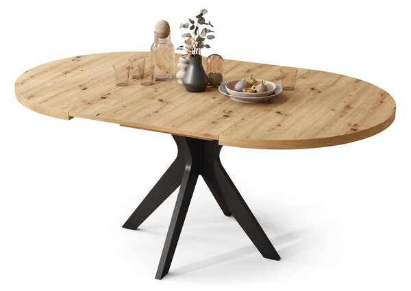 Mazzoni RENZO Artisan Tölgy/fekete láb - KEREK ASZTAL Ø110 180 cm-re BŐVÍTHETŐ | A KONYHÁBA ÉTKEZŐBE NAPPALIBA RETRO