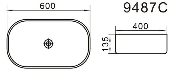 Erga Emmeline, asztali mosogató 600x400x135 mm, fehér fényes, ERG-V03-9487C-WH
