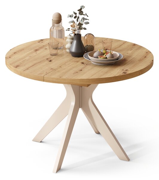 Mazzoni RENZO Artisan Tölgy/bézs láb (pezsgő) - KEREK ASZTAL Ø110 180 cm-re BŐVÍTHETŐ | A KONYHÁBA ÉTKEZŐBE NAPPALIBA RETRO