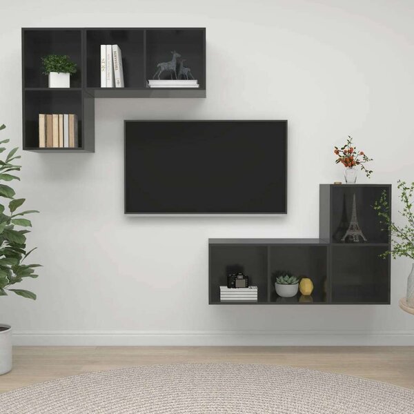 VidaXL Falra Szerelhető TV Szekrény Szett - 4 db - Magasfényű Szürke
