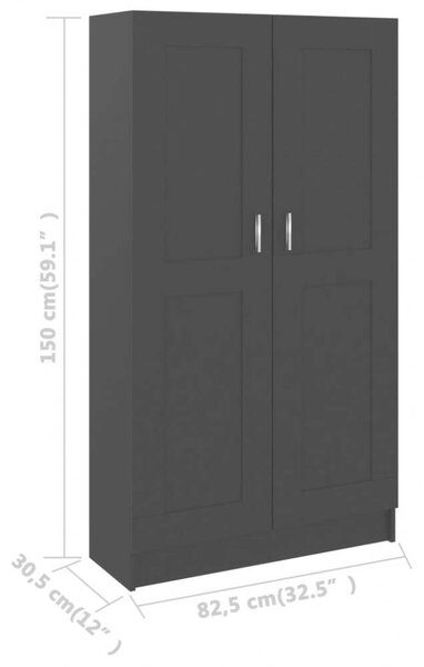 VidaXL Fekete Könyvszekrény - 82,5x30,5x150 cm