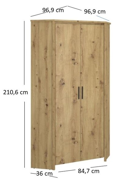 Sarok ruhásszekrény Andra 2D (artisan tölgy)