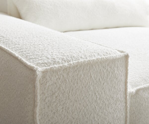 DELIFE Sarokkanapé Sirpio 230x155 cm bouclé krémfehér rekamié változtatható puffal