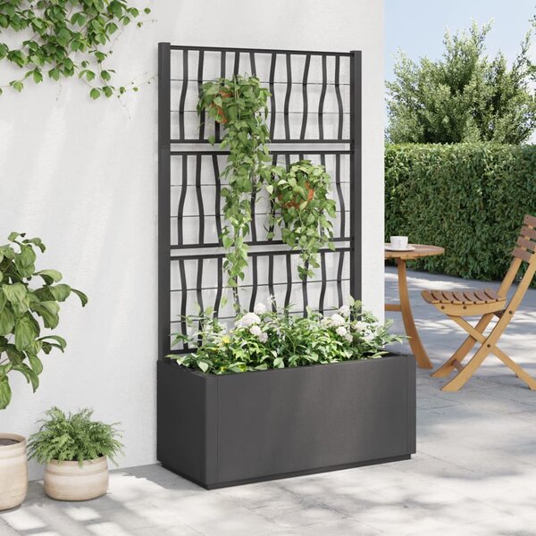 VidaXL sötétszürke PP rácsos kerti ültetőláda 80 x 36 x 140 cm