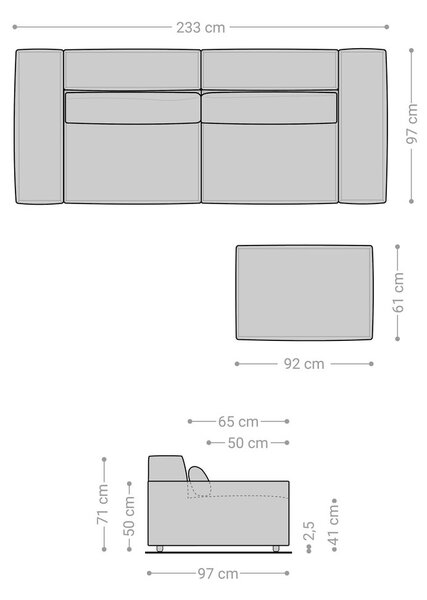 DELIFE Nagy kanapé Sirpio 230x95 cm bouclé krémfehér puffal