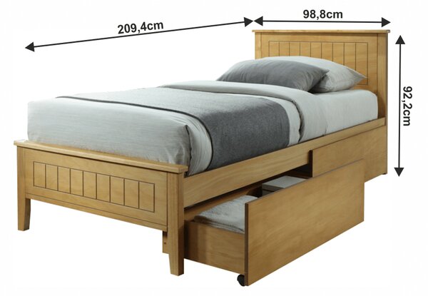 Egyszemélyes ágy 90 cm Minea (tölgy) (ágyráccsal)