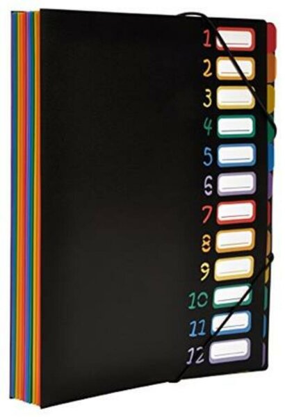 Irattartó mappa, gumis, 12 részes, VIQUEL Rainbow Class, fekete (IV118967)