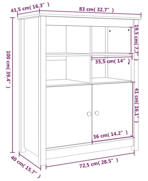 VidaXL szürke tömör fenyőfa tálalószekrény 83 x 41,5 x 100 cm