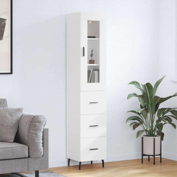 VidaXL Fehér Magasszekrény - 3 Fiók, Üvegajtó - 180 cm