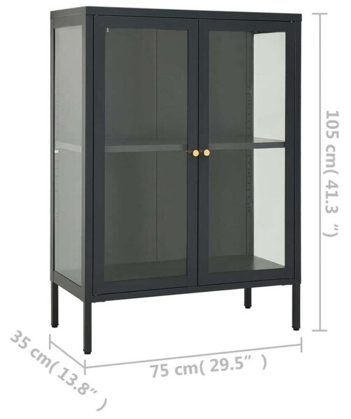 VidaXL Acél Üveg Tálalószekrény - Antracitszürke - 75x35x105cm