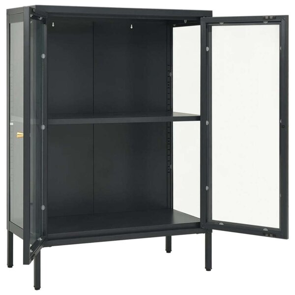 VidaXL Acél Üveg Tálalószekrény - Antracitszürke - 75x35x105cm