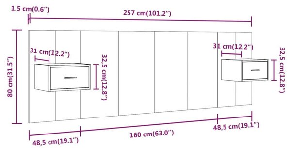 VidaXL Ágyfejtámla Éjjeliszekrényekkel - Betonszürke - 160cm
