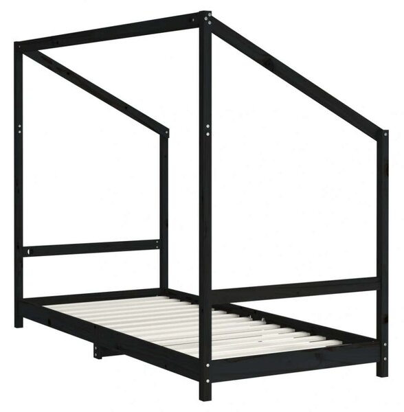 VidaXL fekete gyerek tömör fenyőfa ágykeret 90 x 190 cm