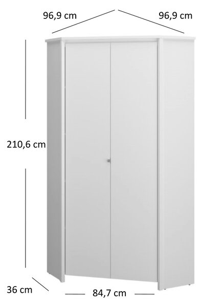 Sarok ruhásszekrény Ethan 2D (fehér). Akció -27%