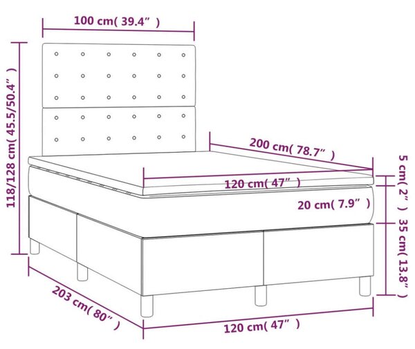 VidaXL szürke műbőr rugós ágy matraccal és LED-del 120x200 cm
