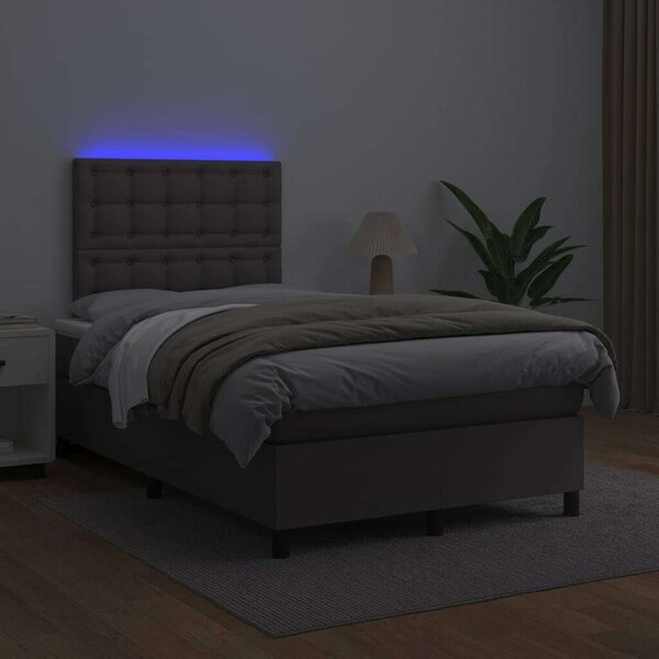 VidaXL szürke műbőr rugós ágy matraccal és LED-del 120x200 cm