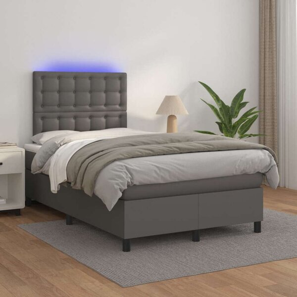 VidaXL szürke műbőr rugós ágy matraccal és LED-del 120x200 cm