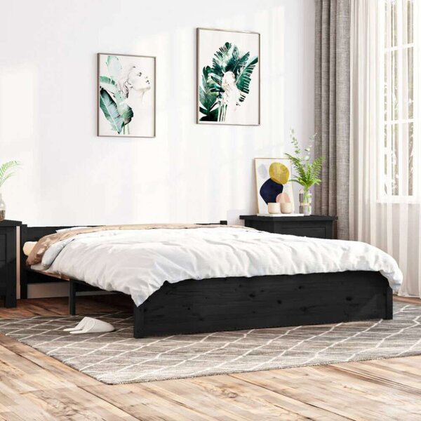 VidaXL fekete tömör fa ágykeret 140x190 cm