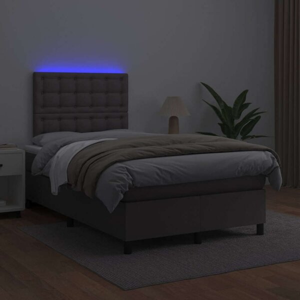 VidaXL szürke műbőr rugós ágy matraccal és LED-del 120x200 cm