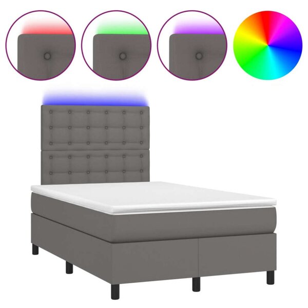 VidaXL szürke műbőr rugós ágy matraccal és LED-del 120x200 cm