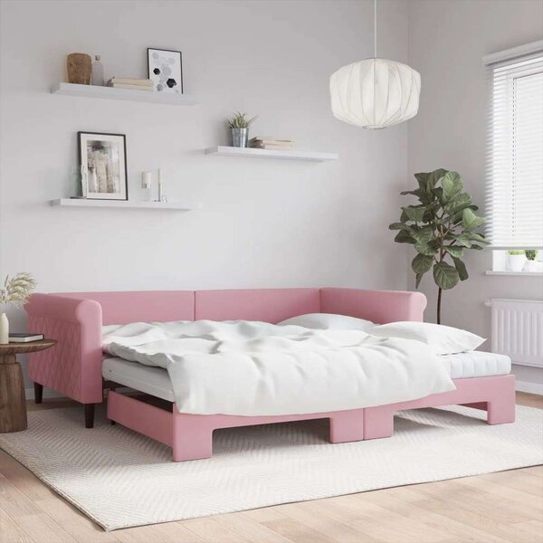 VidaXL rózsaszín kihúzható bársony heverő matraccal 100 x 200 cm