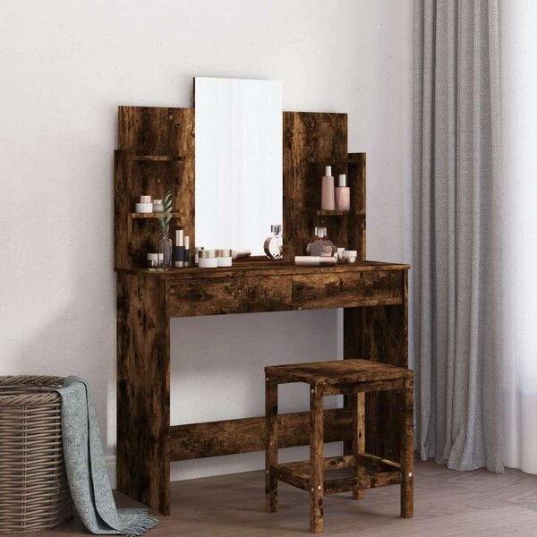 VidaXL Sminkasztal Tükörrel - Füstös Tölgy - 96x39x142 cm