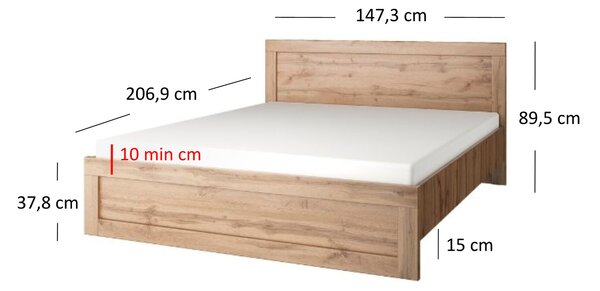 Franciaágy 140 cm Mirella (wotan tölgy) (ágyráccsal)