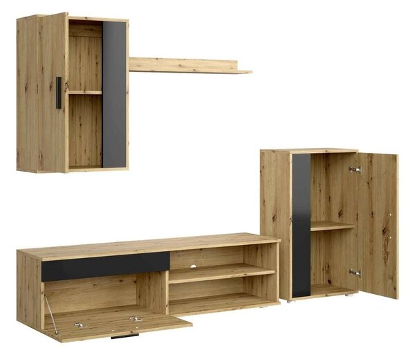 Spano nappali bútorfal, artisan tölgy / fekete