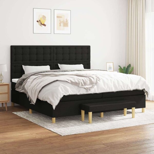 VidaXL fekete szövet rugós ágy matraccal 200 x 200 cm