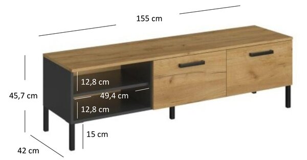 TV asztal Shanna (arany craft tölgy + antracit)