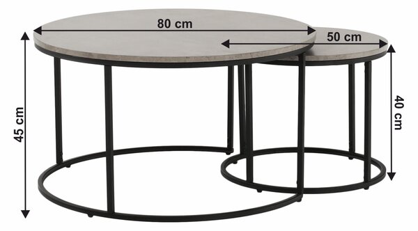 Dohányzóasztal szett 2 db. Ilak (beton + fekete)