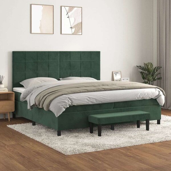 VidaXL sötétzöld bársony rugós ágy matraccal 200x200 cm