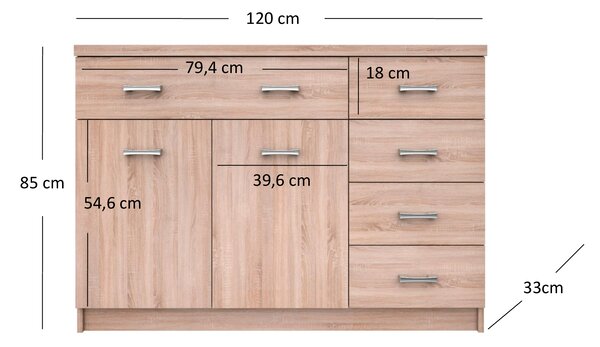 Komód Tianna (sonoma tölgy). Akció -27%