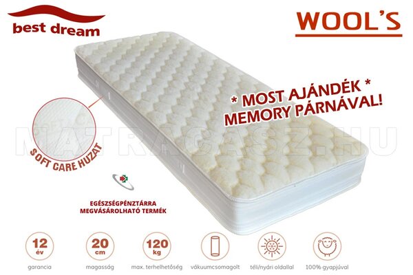 Best Dream Wool&#039;s hideghab matrac 90x200 cm - ajándék memory párnával