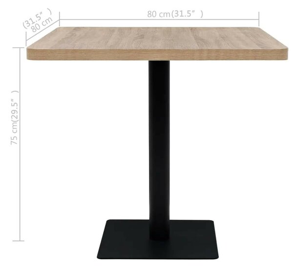 VidaXL tölgyfa színű MDF/acél bisztró asztal 80 x 80 x 75 cm
