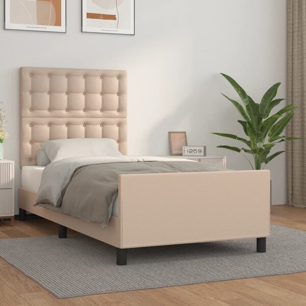 VidaXL cappuccino színű műbőr ágykeret fejtámlával 90x190 cm