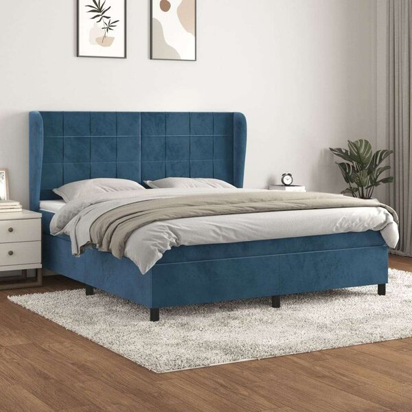 VidaXL sötétkék bársony rugós ágy matraccal 160x200 cm