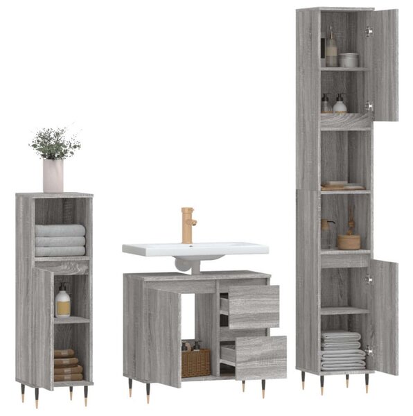 VidaXL Fürdőszoba Bútorszett - 3 részes - Szürke Sonoma