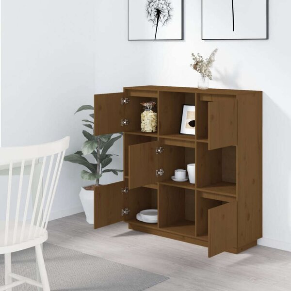VidaXL mézbarna tömör fenyőfa magasszekrény 110,5x35x117 cm