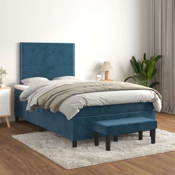 VidaXL sötétkék bársony rugós ágy matraccal 120 x 200 cm