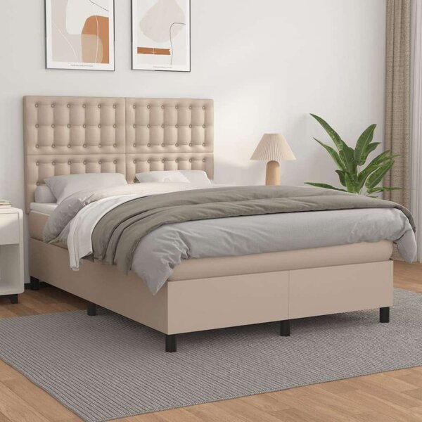 VidaXL cappuccino színű műbőr rugós ágy matraccal 140 x 200 cm