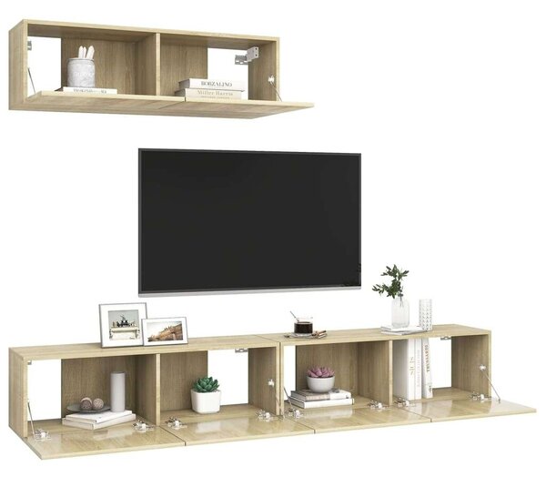 3 részes Falra Szerelhető TV Szekrény - Sonoma Tölgy - 100cm