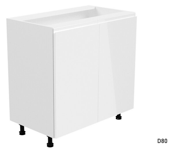 ASPEN D80 kétajtós alsó konyhaszekrény, 80x82x47, fehér/szürke magasfényű