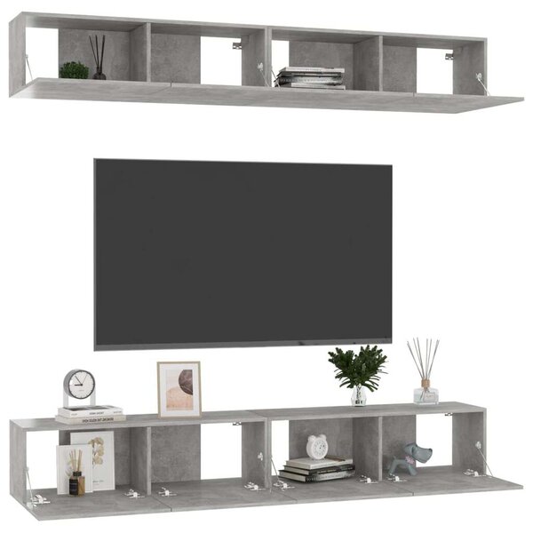 Modern Fali TV Szekrény Szett - 100cm Beton Szürke